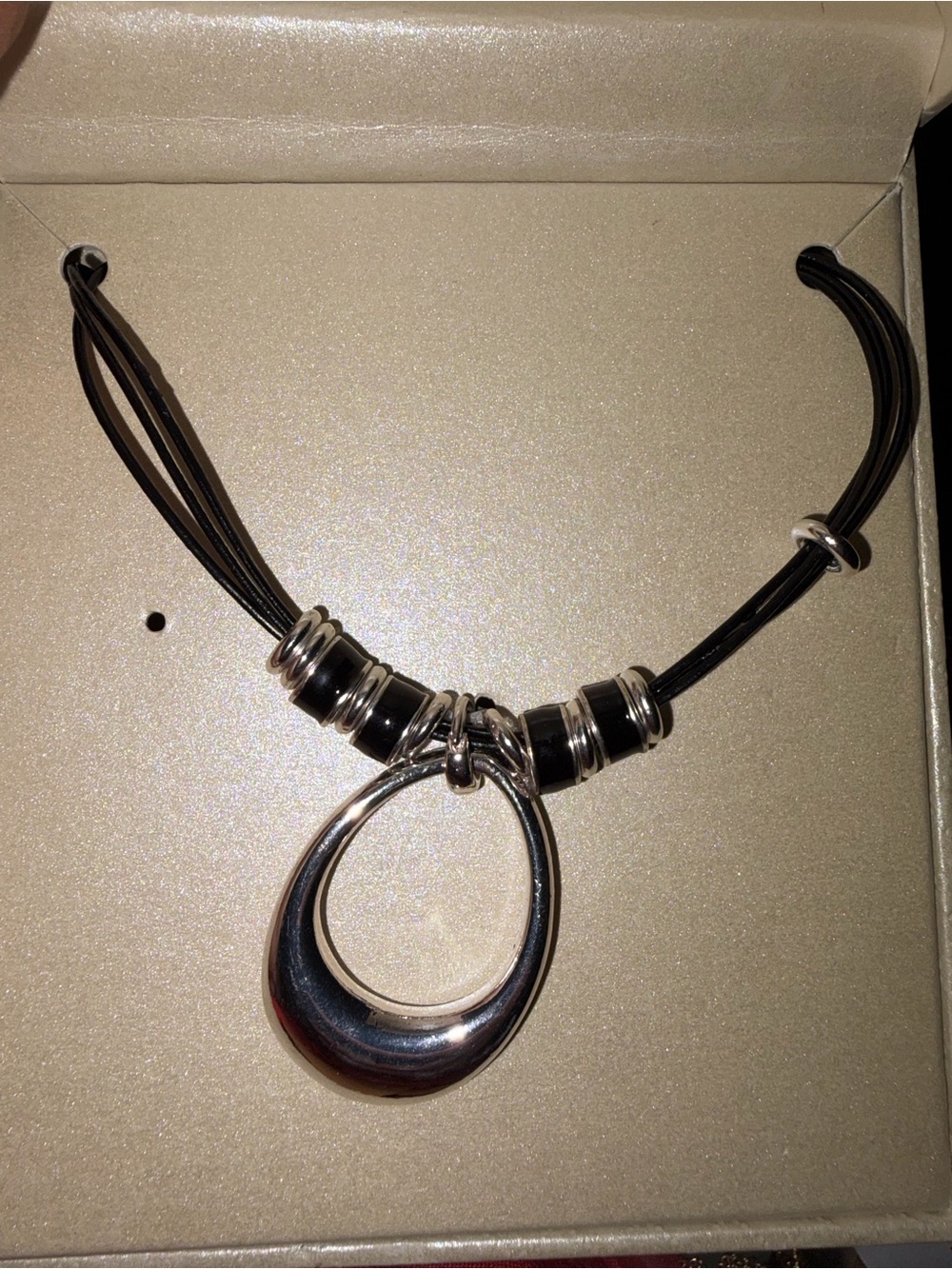 Kim Rogers Silver Tear Drop Pendant Necklace with Black Cord